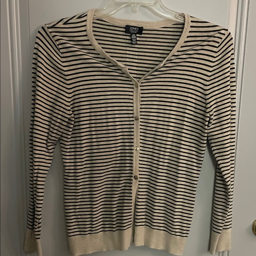 Jones New York Women's Striped Cardigan in Black and Cream